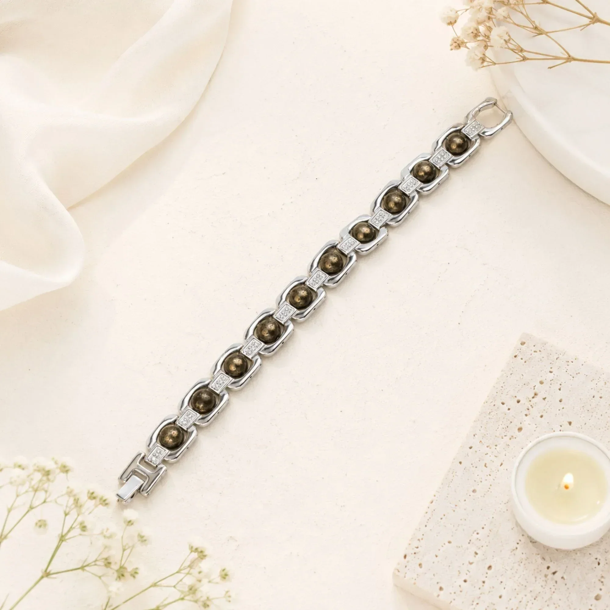 Metal Raw Pyrite Bracelet - Silver